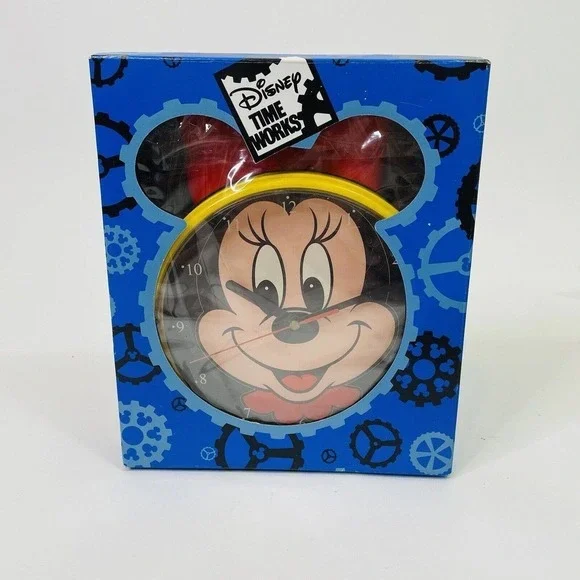 Vintage Minnie Mouse Time Works Wall Clock 90s W/ Box Yellow Black Red Retro - Picture 2 of 9